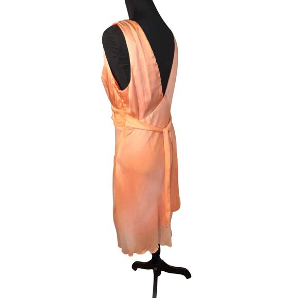 9 by ninety women size XL peach chiffon Deep V gypsy goth flowing midi dress NEW - Picture 5 of 10